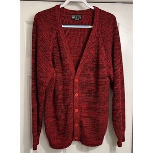 Vintage Cardigan Sweater Mens Large Knit Red Black Grunge 90s 80s 100%‎ Acrylic